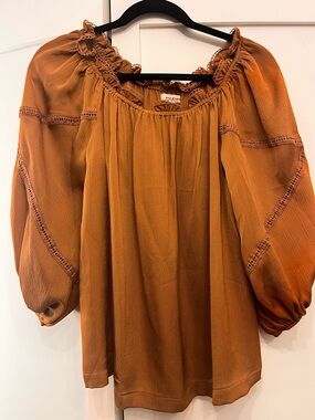 Max Studio Rust Orange Boho Peasant Blouse